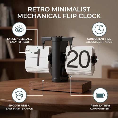 Reloj de escritorio abatible retro de mesa mecánico vintage con base de madera 6