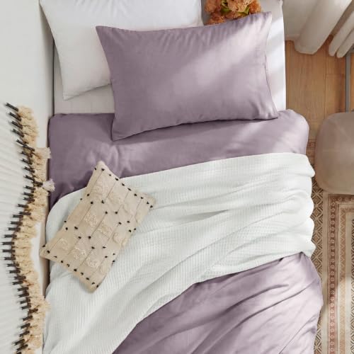 Image of Bedsure Prewashed Twin Duvet Cover, Cotton-Like Bedding Set, Lilac Purple | Ultra Soft, Relaxed Texture, Twin XL Breathable Comfort, Hidden Zipper, 8 Corner Ties, Easy Care, Year-Round Use