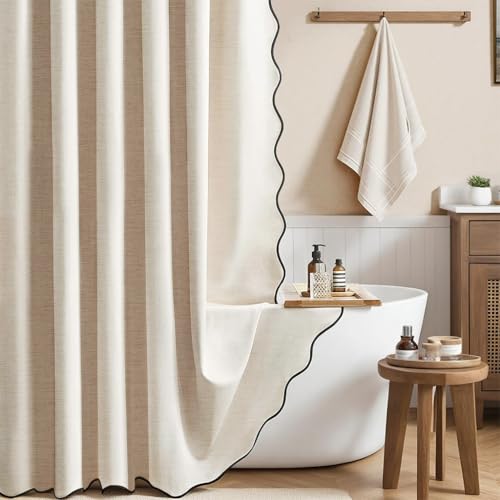 HASTHIP® Bathtub Shower Curtain, 180x180cm, Linen-Like Textured B...