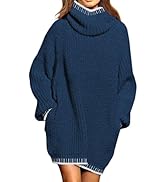 Pink Queen Women's Oversized Turtleneck Sweater Dress 2024 Casual Loose Long Sleeve Fall Winter K...