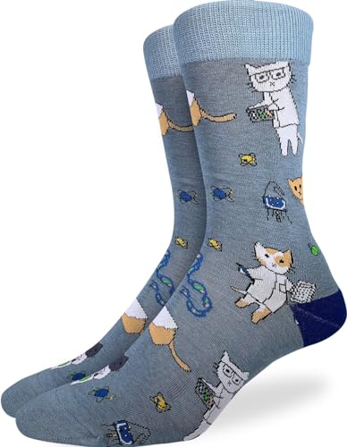Good Luck Sock Men's Science Cat Socks, Big & Tall, Shoe Size 13-17