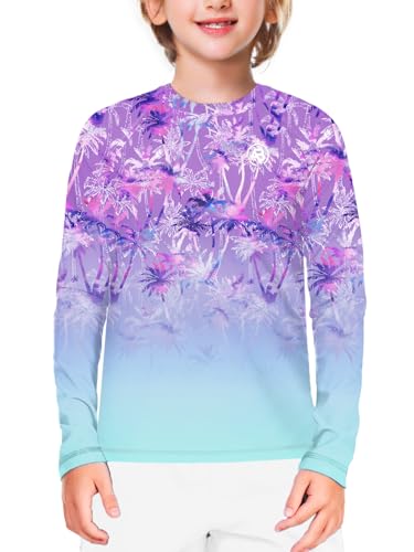 Image of AOBUTE Unisex Kids Rash Guard Long Sleeve SPF 50+ Sun Shirt UV Protection Swim Shirts 3-12 Years