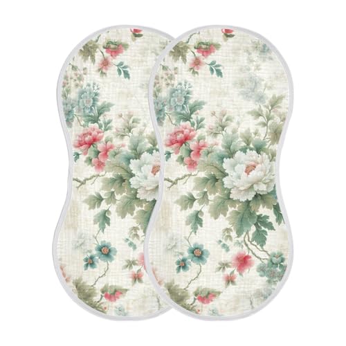 Muslin Burp Cloth for Baby 4PCS Elegant Peony Flowers Super Absorbent Burping Cloths, Bibs for Newborn Boys Girls2