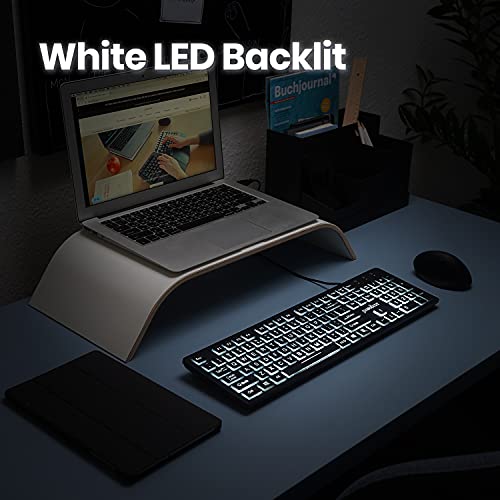 Perixx PERIBOARD-317 Wired USB Keyboard, White LED Backlit, Big Print Illuminated Keys, UK QWERTY, Black - Image 3