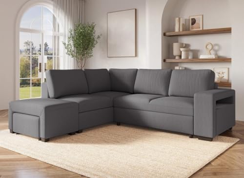 DecoInParis Canapé d'angle Convertible en Tissu Gris foncé ALBAN - Angle Gauche