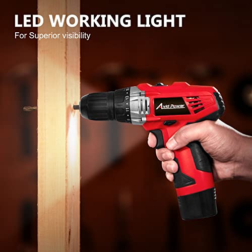 Avid Power 12V Cordless Drill, Power Drill Set With 22Pcs Impact Driver/Drill Bits, 2 Variable Speed, 3/8-Inch Keyless Chuck, 15+1 Torque Setting (Red) #TOP4