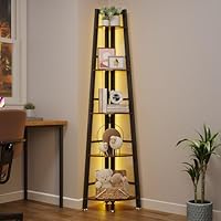 OtterOasis 5-Tier Corner Shelf with LED Light, 70 Inch Display Shelf for Living Room, Bedroom, Bookshelf, Industrial Shelf(Rustic Brown, Ladder Corner Shelf)