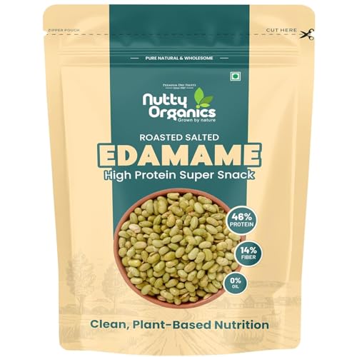 Image of Nutty Organics Roasted Salted Edamame, 1 kg (46% Protein, 14% Fiber, Lightly Salted Young Green Soybeans, Highest Plant Protein Supersnack) 500g*2