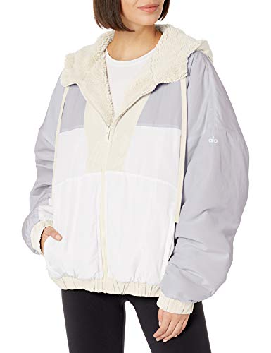 Alo Yoga Women's Duality Reversible Sherpa Jkt Jacket, Pristine/White/Dove Grey, Medium US