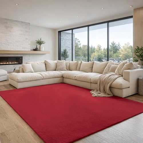 LIVUM Tapis Rouge 240x340cm, Tapis à Poils Courts Lavable, Antidérapant et Doux, Unicolore Design, Moderne pour Salon, Salle à Manger et Séjour (Rouge,...