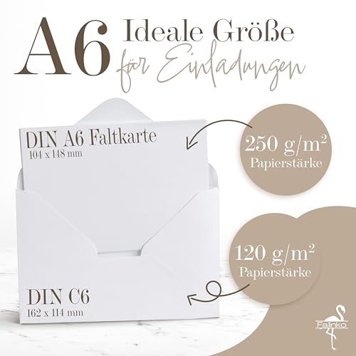 Falinko 50x Faltkarten Mit Umschlag I Din A6/C6 I Faltkarten Blanko Weiß I Briefumschläge I Neutrale Grußkarten (Kraftpapier, 50er Set)
