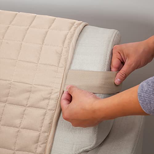 Elegant Comfort Quilted Furniture Protectors Solid And Printed Design Reversible Slipcovers Featuring Elastic Straps And Smart Pockets Great For Pets, Kids And More, Sofa, Cream/Taupe #TOP4