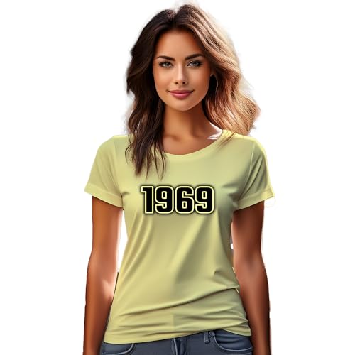 T-shirt 1969 femme XL jaune beurre aux finitions haut de gamme