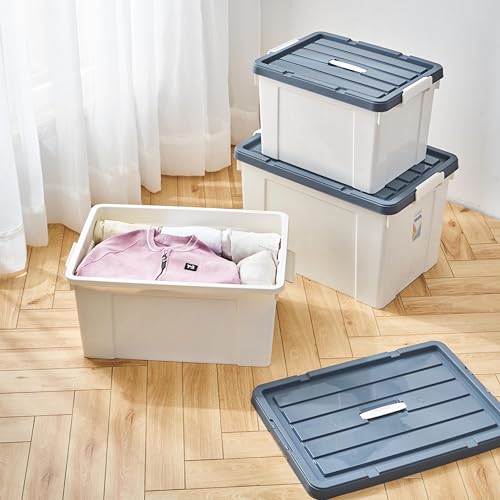 Cetomo 45 l x 4 pudełka do przechowywania, plastikowe pudełko do przechowywania z pokrywkami, pojemnik organizacyjny z uchwytem i bezpiecznymi klamrami zatrzaskowymi, można układać w stos, można