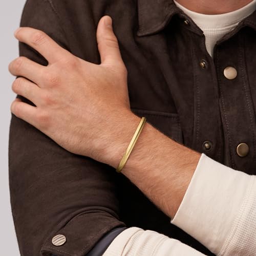 Image of Fossil Men's Plated Stainless Steel Engravable Personalized Gift ID, Chain or Cuff Bracelet for Men