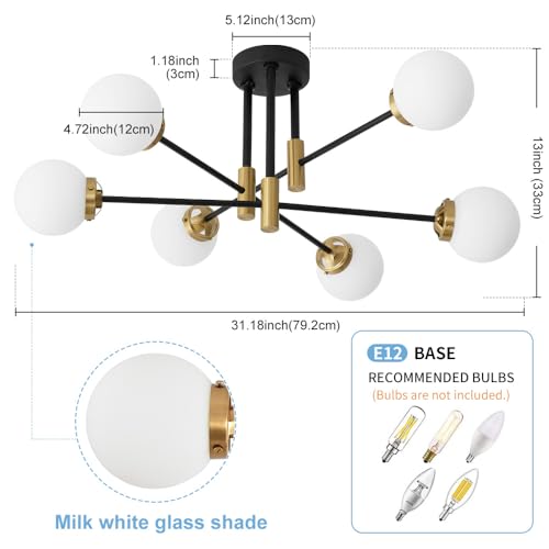Image of Biewalk Sputnik Ceiling Light Fixture 6 Light with Milk White Glass Shade