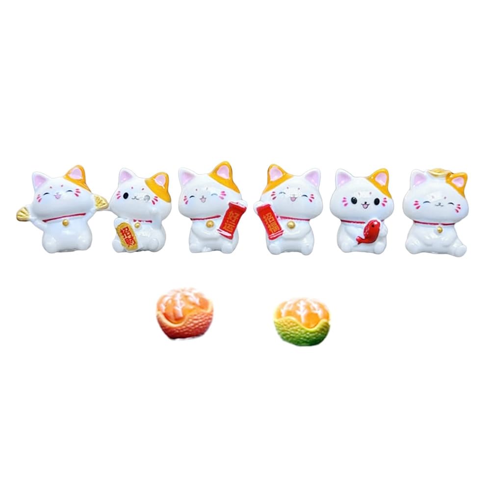 CTRLZS Lucky Cats Ornaments Wealth Cats 8Pcs Figurines Set Fortune Miniature Cute Kitten Resin Model Ornament for Desktop Easy to Use