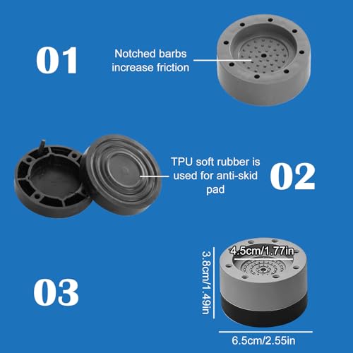 4 Stück Waschmaschine Schwingungsdämpfer für Waschmaschine, Antivibrationsmatte Universal, Rutschfeste Unterlage für Waschmaschine, Trockner, Kühlschrank und Tisch 3.8cm