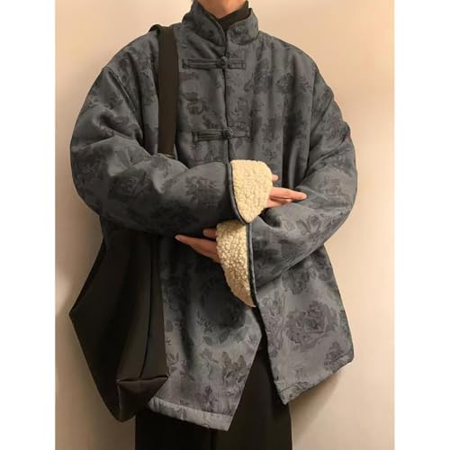 NCDUANSAN Winter Chinese style button up collar men's jacket, retro style, thick and warm imitation sheep wool jacket top3