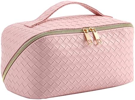Large Capacity Make Up Bag Travel Cosmetic Bag for Women, PU Layered Makeup Organiser Bag Travel Bags Portable Waterproof Toiletry Bag Pouch Wash Makeup Bag with Zip