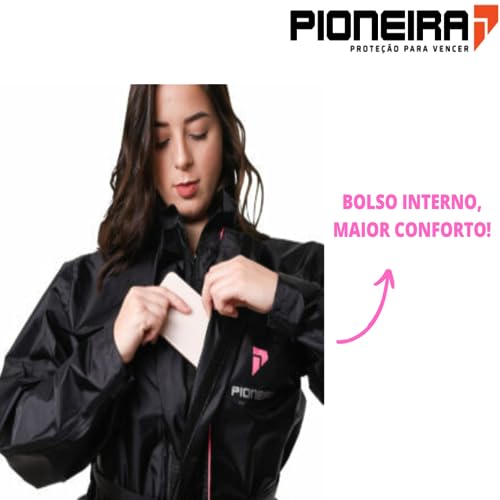 Conjunto Capa de Chuva Feminino Tamanho G Preto Impermeável Motoqueiro Nylon 0,20mm Pioneira - 1801-