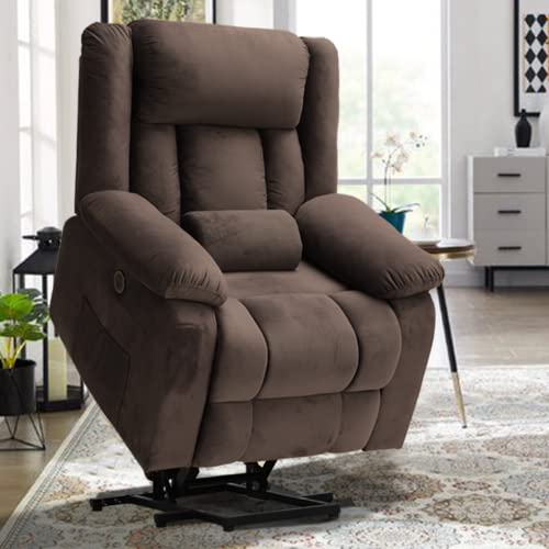 Electric Power Lift Recliner Chair For Elderly With Massage And Heat, Soft Velvet Motorized Recliner Sofa For Living Room With Massage Remote Control, 3 Positions, Usb Port And 2 Side Pockets (Brown) #TOP30