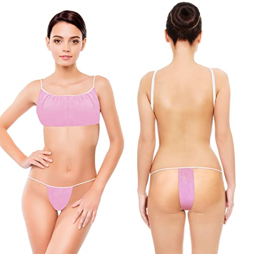 Yahenda 50 Pieces Disposable Bras and Panties for Spa Women Disposable Bikini Thong Underwear4
