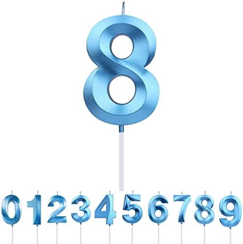 Polly Online 3D Birthday Number Candles 0-9 Birthday Candles Blue Glitter Big Number Candles Decoration for Birthday Anniversary Wedding Party Graduation Party