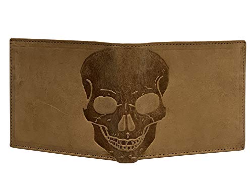 Cartera de piel con diseño de calavera-modelo, con textura, color-color-verde oscuro