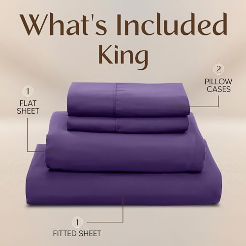 Image of Utopia Bedding King Size Sheet Set - 4 Piece Bed Sheets, Soft and Breathable Microfiber, Includes 1 Fitted Sheet, 1 Flat Sheet and 2 Pillowcases - Oeko Tex (Eggplant)