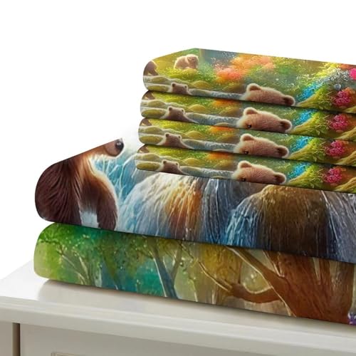 Housse de couette ours brun 3D en microfibre 135x200 pour lit enfant