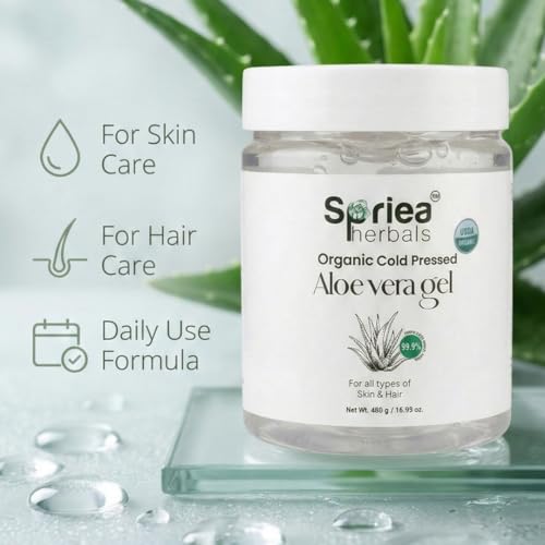 Image of Organic Cold Pressed Aloe Vera Gel For |Face with Pure Aloe Vera| & Vitamin E for Skin and Hair- Paraben & Sulfate Free |480 g (Pack of 2)