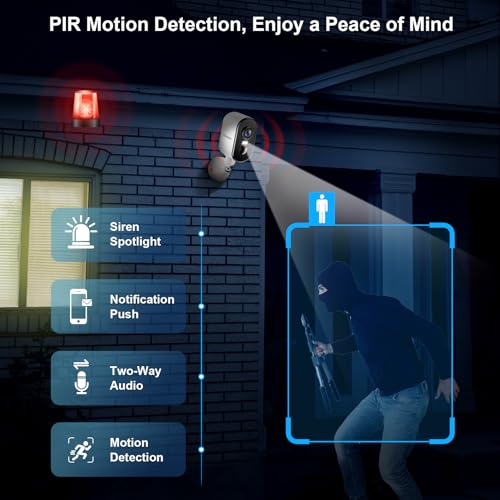 Zeeporte Security ZY-Q1 Security Cameras Wireless Outdoor, 2K Pan Rotating 300° Battery Powered Wifi Camera With Ai Motion Detection, Color Night Vision, Spotlight, Siren thumb #3