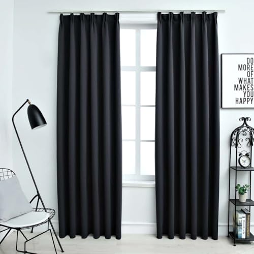 Tonture Cortinas opacas con ganchos, 2 unidades, color negro, 140 x 225 cm, 100 % poliéster, opacas, térmicas, protección solar, protección visual para salón, dormitorio, habitación de los niños