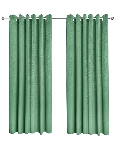 Emma Barclay Midnight - Embossed Velvet Woven Thermal Blackout Eyelet Curtains (Green, Width 66 x Drop 54" (168 x 137cm))