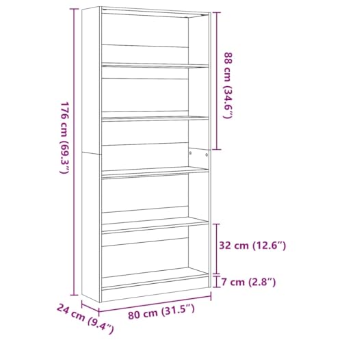 Bibliothèque chêne 80x24x176 cm rangement ample vidaXL