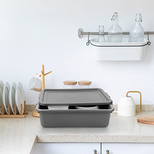 Begale 3-Pack Gray Commercial Utility Bus Box, Plastic Bus Tub With Lids, 13 L #TOP5