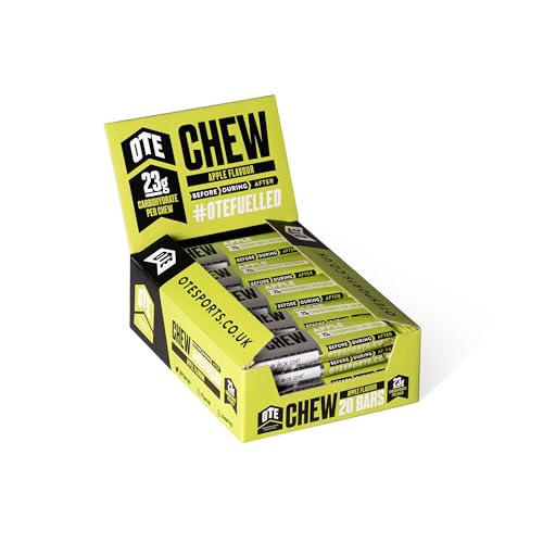 OTE Energy Chew with Electrolytes for Running, Cycling, Triathlon & Other Sports. All natural ingredients, vegan & gluten free, 23g of Carbs, 30g Energy Gummy Bar (20 pack) Apple.