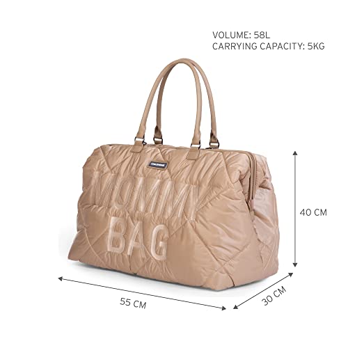 Childhome, Mommy Bag, Borsa Per Il Cambio, Da Viaggio, Grande Capacità, Fasciatoio, Tracolla Regolabile, Compartimenti, Tasca Isolata, Beige Trapuntata - 9