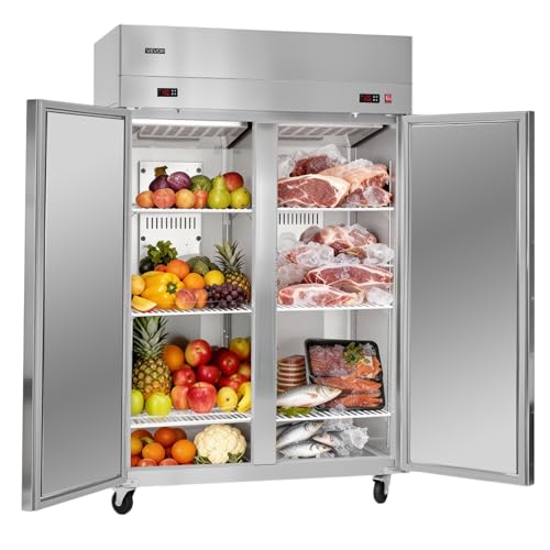 Image of VEVOR Commercial Refrigerator and Freezer Combo 48 inch W, 32 Cu.Ft Stainless Steel Upright Refrigerator /Freezer with Double Doors, Auto-Defrost, 6 Adjustable Shelves, UL Certified