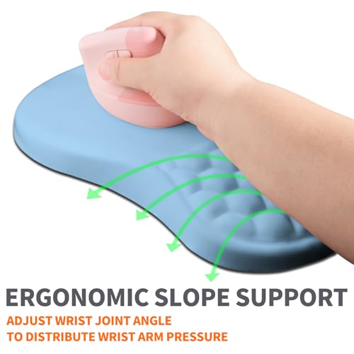 Image of Ergonomic Joint Wrist Support Mouse Pad with Memory Foam Cushion Massage Bump, Carpal Tunnel Pain Relief Mousepad Slope Design for Wrist Rest, 11.8x7.9 in, LightSkyBlue