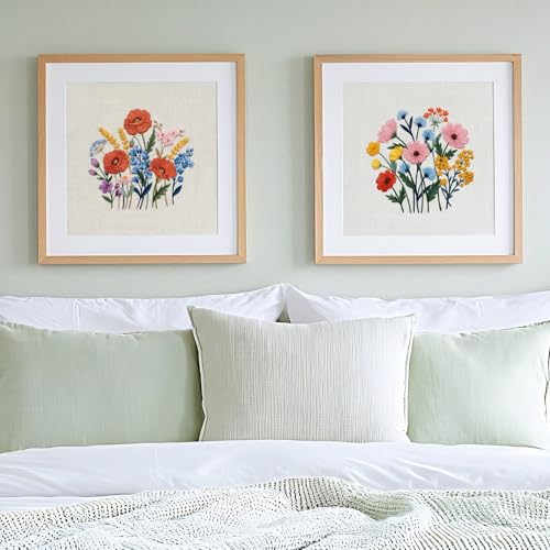 Image of Yinder 5 Set Starter Embroidery Kit for Beginners Boho Cross Stitch with Patterns Embroidery Hoops Instructions Floss Punch Needlepoint Kits DIY Crafts Adult Beginner Cross Stitch (Wildflowers)