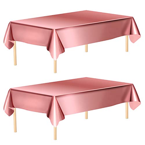 Aneco 2 Pack Rose Gold Foil Tablecloth Table Cover 40 x 108 Inch