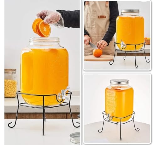 Image of 5 Liter Glass Beverage Dispenser with Tap & Stand, Ice Drink Dispensers for Water, Juice, Cocktails, Detox Drinks & More Perfect for Party,Home & Restaurants, Weddings Decoration (VM-08)