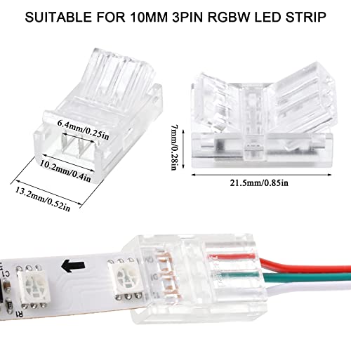 Image of 10 Packs Solderless LED Strip Connector, Transparent Track Lighting Connectors, Wire Strip Lights, 16.4 Feet LED Strip for LED Pin Connector (3 Pin, 10 mm)