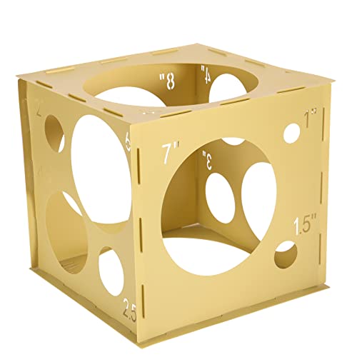 Pllieay 14 Holes Balloon Sizer Box Cube Yellow Plastic Balloon Measurement Box Collapsible Balloon Sizer Tool with Instructions for Balloon Decoration Balloon Arch Balloon Columns 1-10 Inch