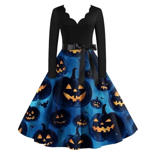 OIOLOYJM Sexy Plus Size Halloween Costumes Woman 2025 Long Sleeve V Neck Printed Gothic Retro Formal Party Dresses for Women