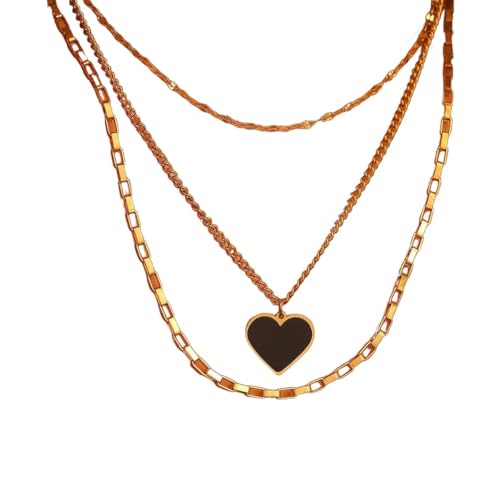 Colliers en acier inoxydable chaîne multi couches pendentif coeur suspendu pour femmes
