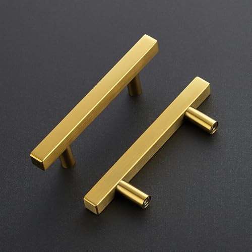 Image of Ravinte 20 Pack 3 Inch Cabinet Pulls Gold Sqaure Kitchen Cabinet Handles Gold Cabinet Hardware Stainless Steel Drawer Pulls 4 Inch Overall Length with Mounting Template