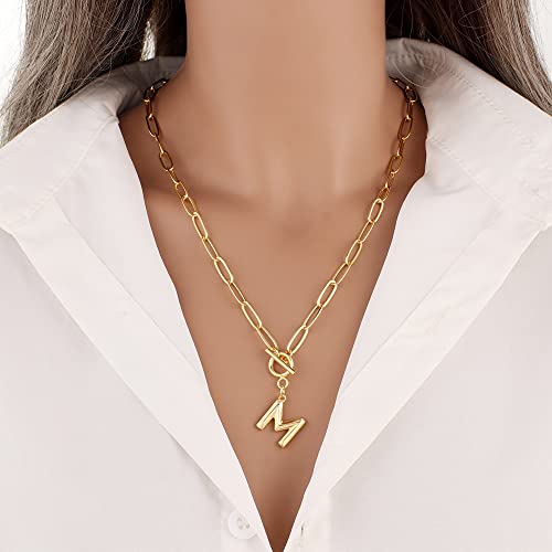 Eben-Ezer Toggle Clasp Capital A-Z Initial Necklace for Women Hiphop Plated Brass Alphabet Pendant Necklaces Thick Chain OT Buckle Necklace(P)2